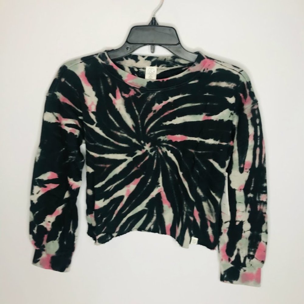 Treasure and Bond Girls' Crop Pullover Sweatshirt Tye Dye